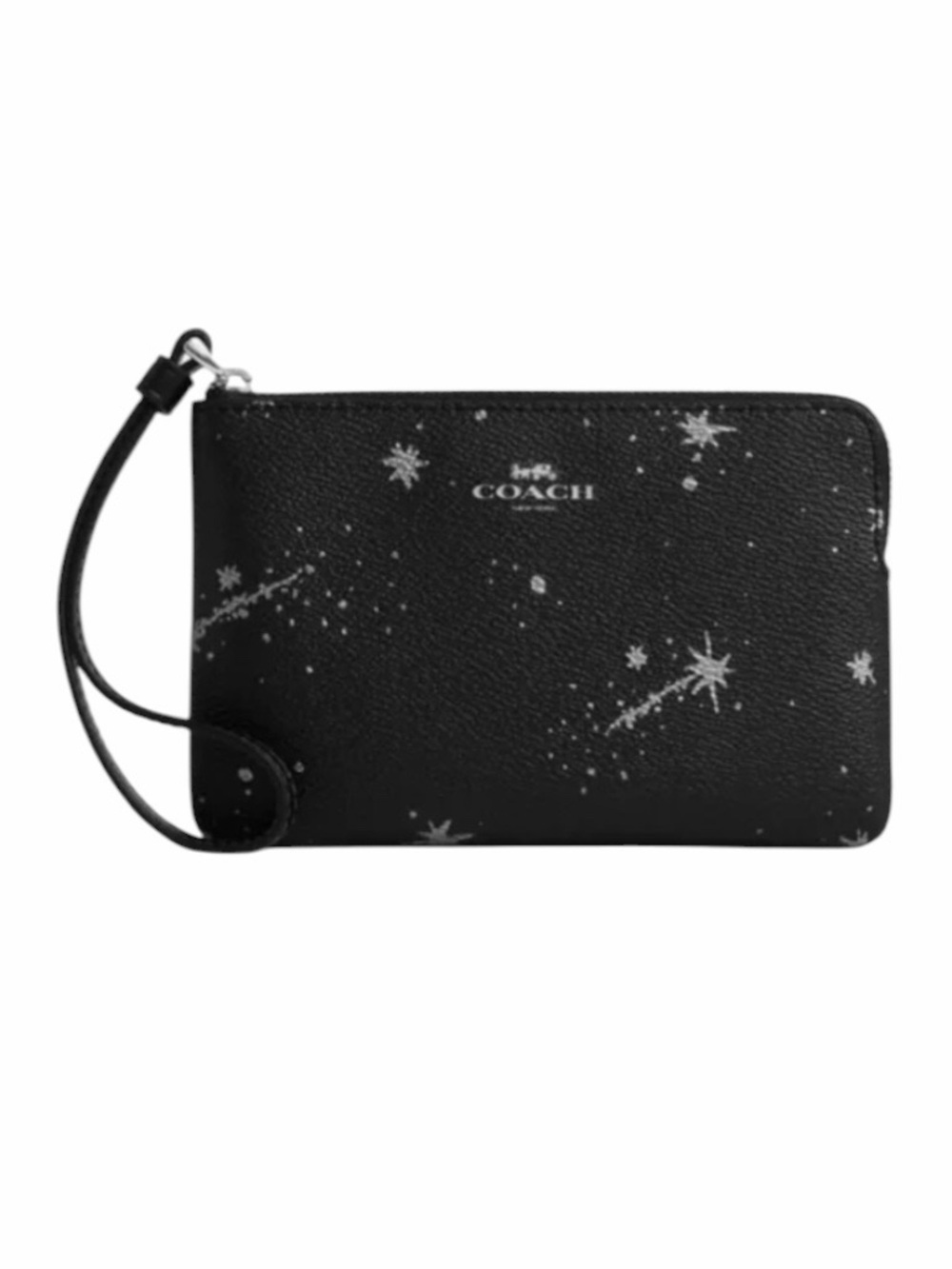 Coach Corner Zip Black Wristlet with Star Pattern NWT